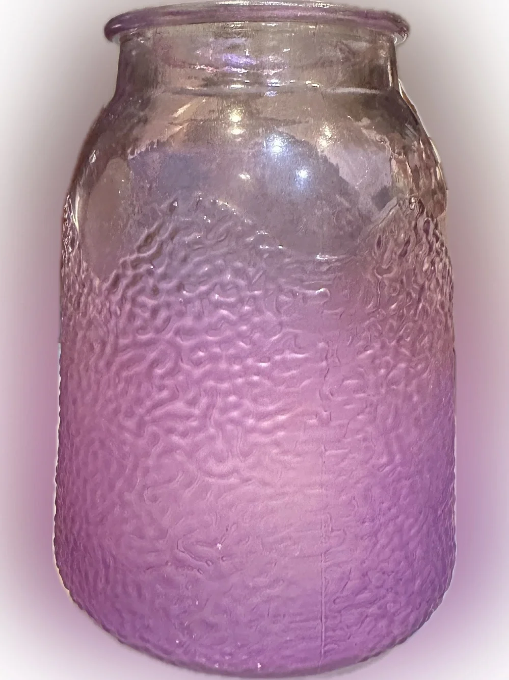PURPLE PINK TEXTURED GLASS VASE JUG CONTAINER STORAGE FLOWERS WEDDING DECOR 7”x5